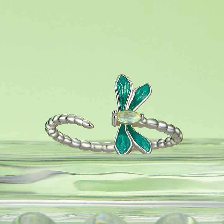 925 Sterling Silver White Gold Plated Opal Enamel Ring