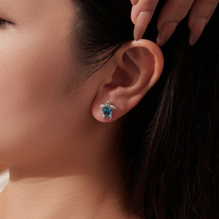 925 Sterling Silver &amp; Brass Transparent Glass CZ Earrings 1.3*1.2cm for Women