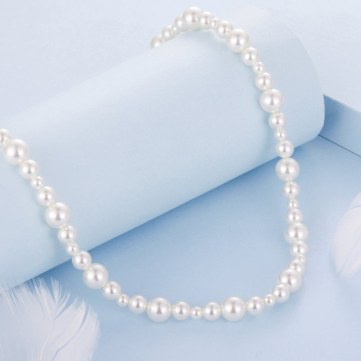 925 Sterling Silver White Gold Plated Necklace with Synthetic Pearls for Women