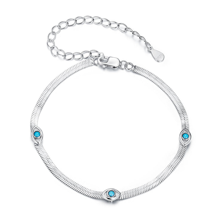 925 Sterling Silver White Gold Plated Multi-Layer Bracelet with Synthetic Turquoise