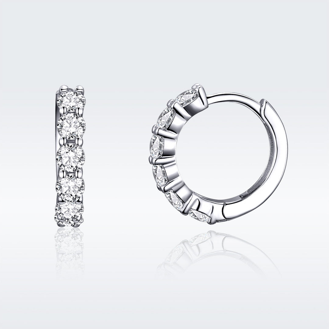 925 Sterling Silver Earrings with Pavé CZ in Platinum Plating, 1.6 x 0.3 cm for Women
