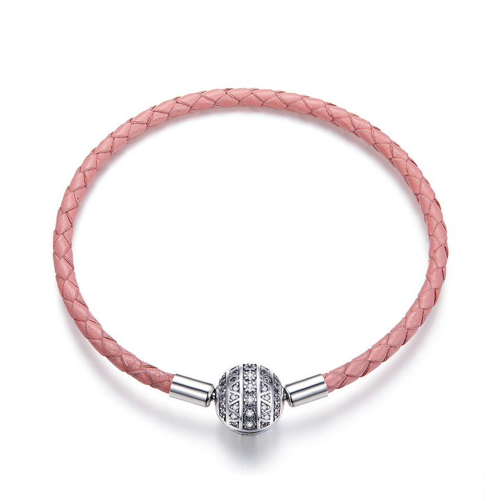 925 Sterling Silver Pavé Setting CZ Bracelet with Genuine Leather for Women