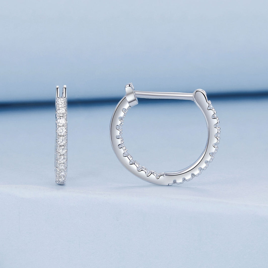 925 Sterling Silver Earrings with Pave Setting CZ in White Gold for Women