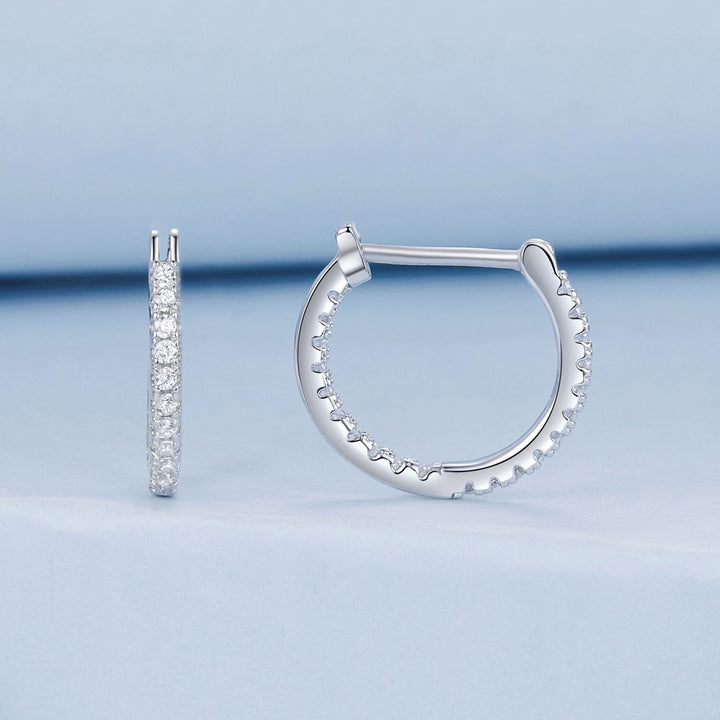 925 Sterling Silver Earrings with Pave Setting CZ in White Gold for Women