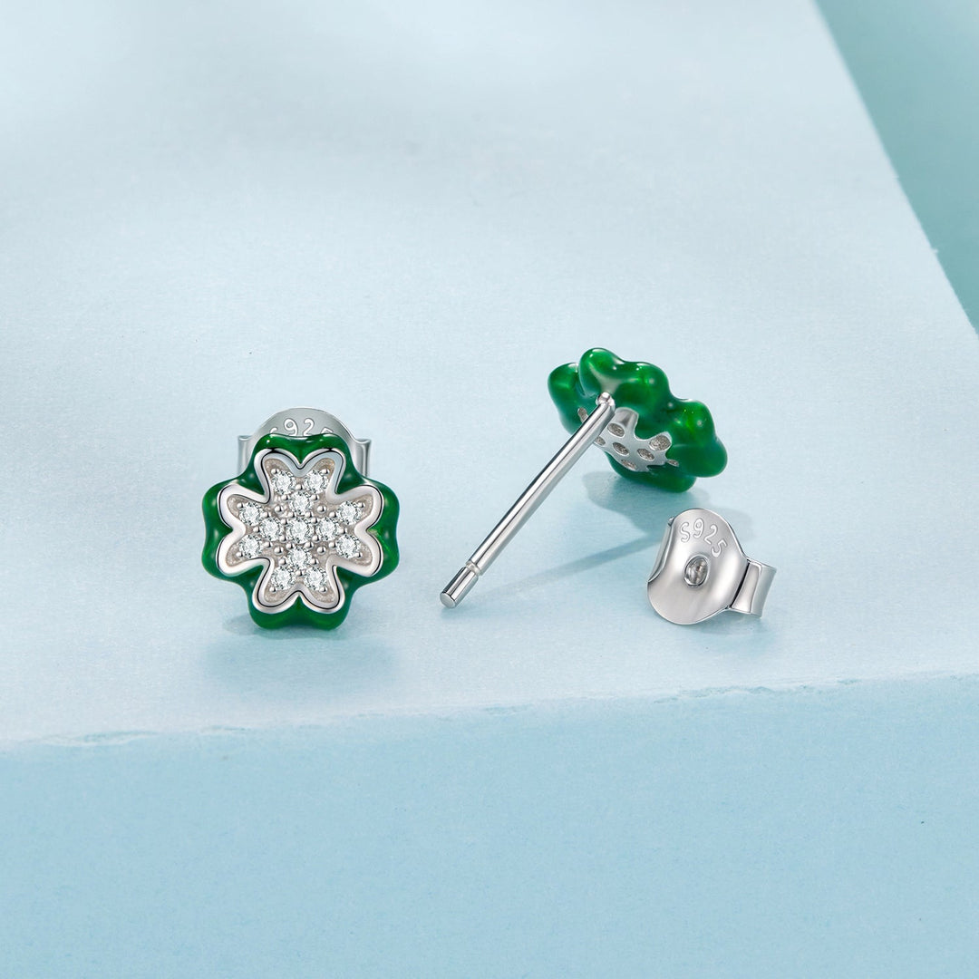 925 Sterling Silver Earrings with Pavé Set CZ &amp; White Gold Plating, 0.75cm for Women