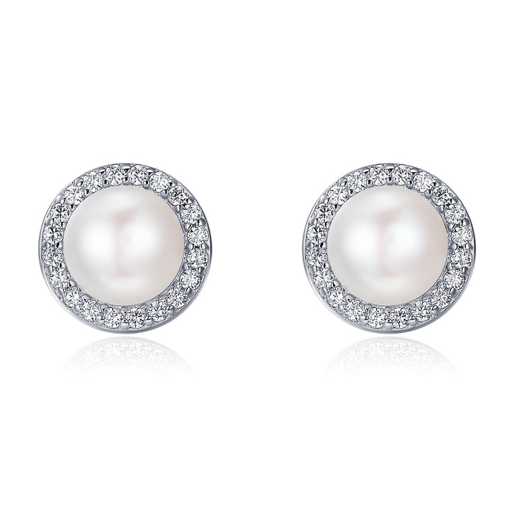 925 Sterling Silver Freshwater Pearl Earrings with CZ for Women