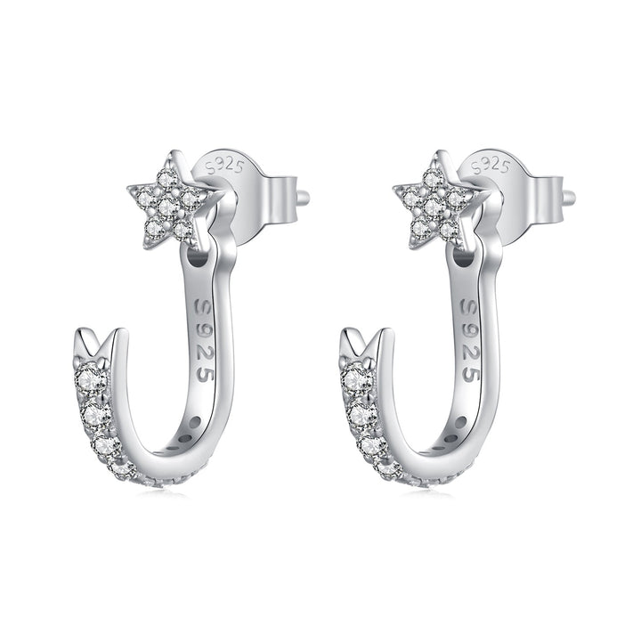 925 Sterling Silver CZ Earrings with White Gold Plating, 1.4x0.5cm for Women