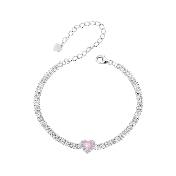 925 Sterling Silver White Gold Plated 8mm CZ Pendant Bracelet for Women
