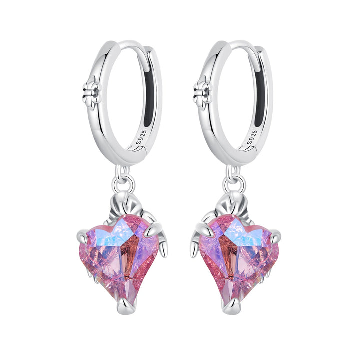 925 Sterling Silver Earrings with Transparent Glass, 28x9mm, Women&