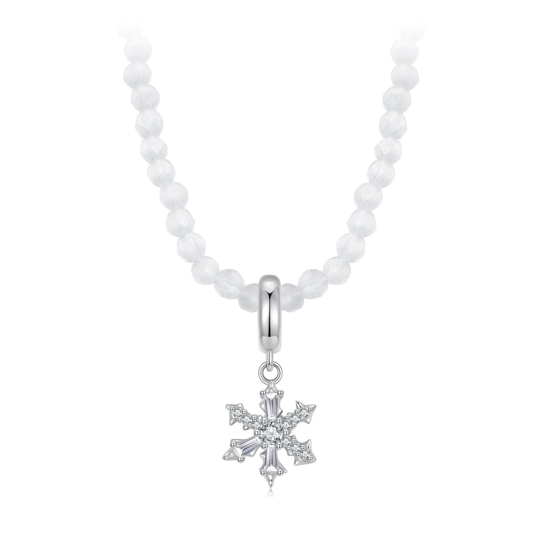 925 Sterling Silver Necklace with Pavé Setting CZ &amp; Transparent Glass for Women