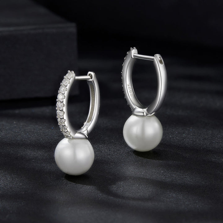 925 Sterling Silver Moissanite 0.15 Carat Earrings with Quality Shell Pearl for Women