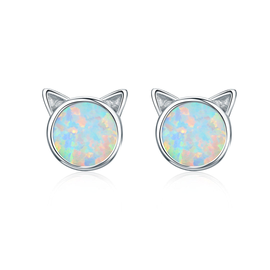 925 Sterling Silver Plated Rose Gold Opal Earrings 0.8cm for Women