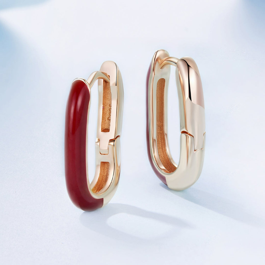 925 Sterling Silver Plated Rose Gold Enamel Earrings for Women