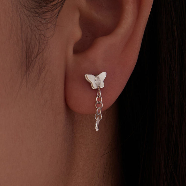 925 Sterling Silver &amp; Brass Earrings with White Gold Plating, 2.0x0.8cm for Women