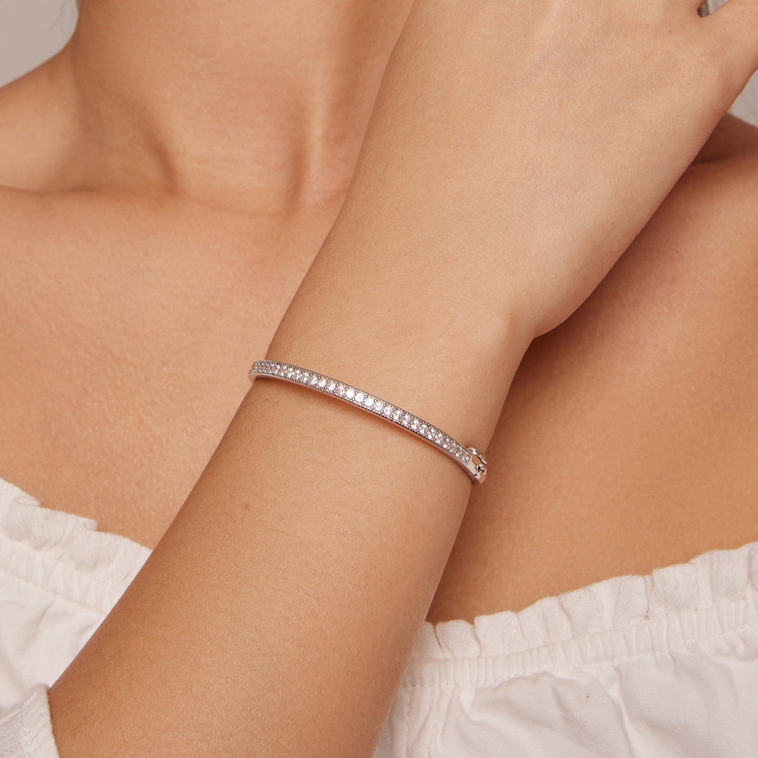 925 Silver &amp; Platinum Pavé Setting CZ Bracelets, Size 17.0 mm for Women