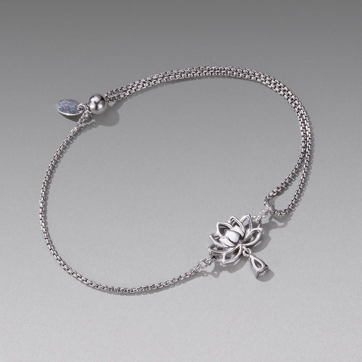 925 Sterling Silver Adjustable Chain Bracelet with White Gold Plating and CZ for Women