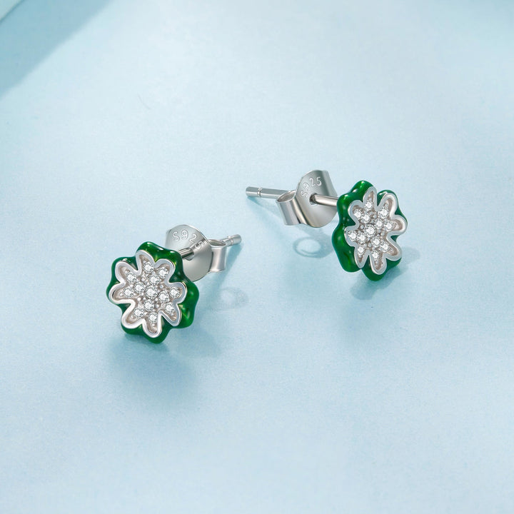 925 Sterling Silver Earrings with Pavé Set CZ &amp; White Gold Plating, 0.75cm for Women