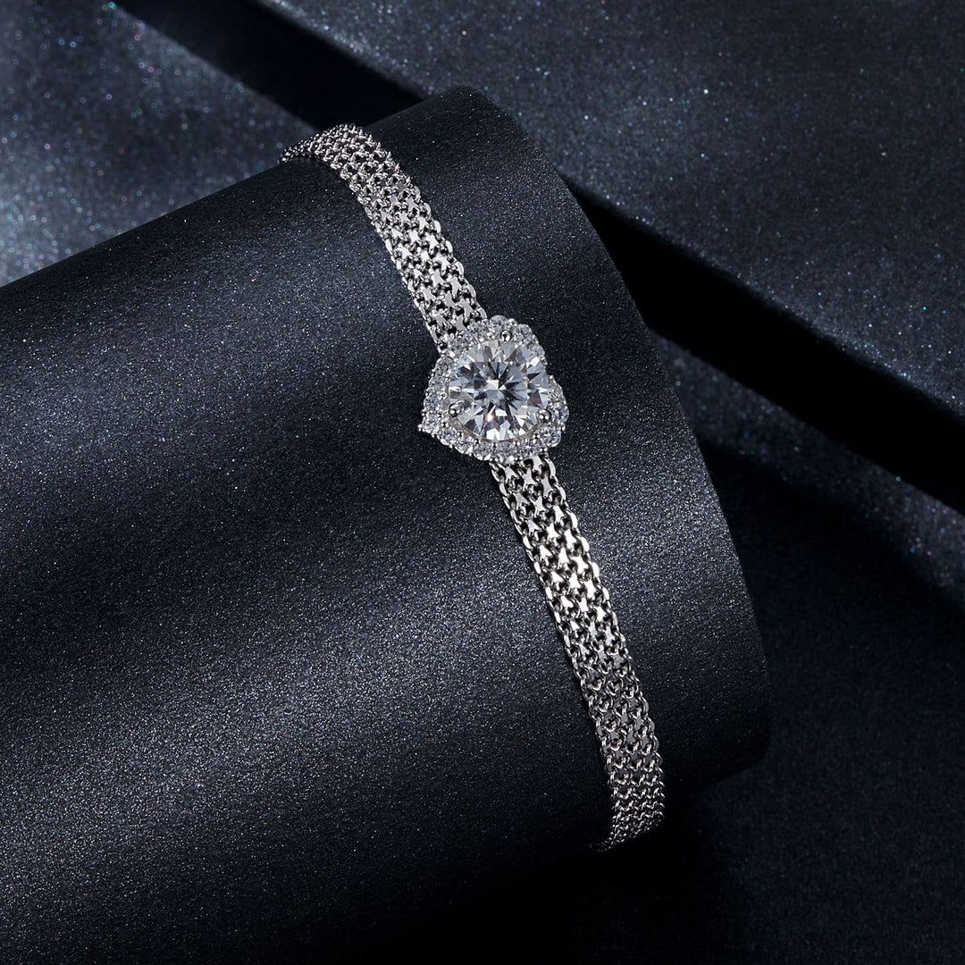 925 Sterling Silver &amp; 1 Carat Moissanite &amp; CZ White Gold Plated Bracelet for Women