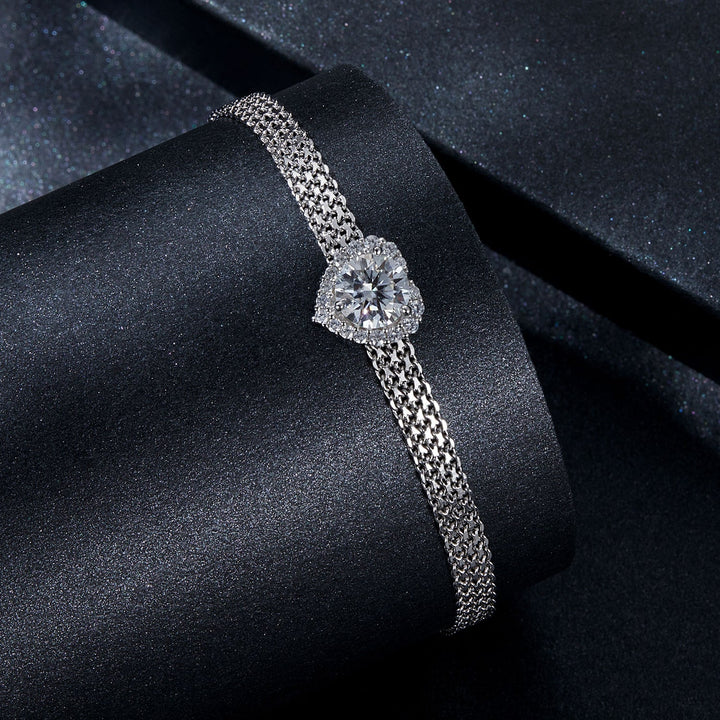 925 Sterling Silver &amp; 1 Carat Moissanite &amp; CZ White Gold Plated Bracelet for Women