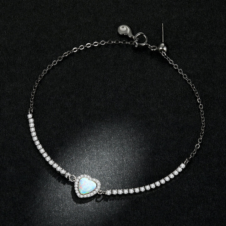 925 Sterling Silver Adjustable Bracelet with Translucent Opal and CZ for Women