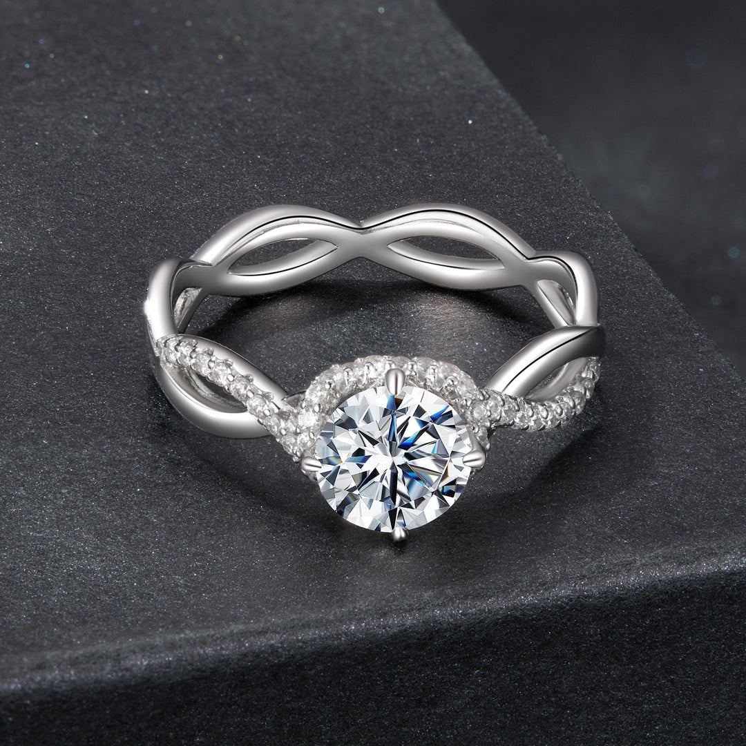 925 Sterling Silver Moissanite Ring in Size 7 with Pavé Setting for Women