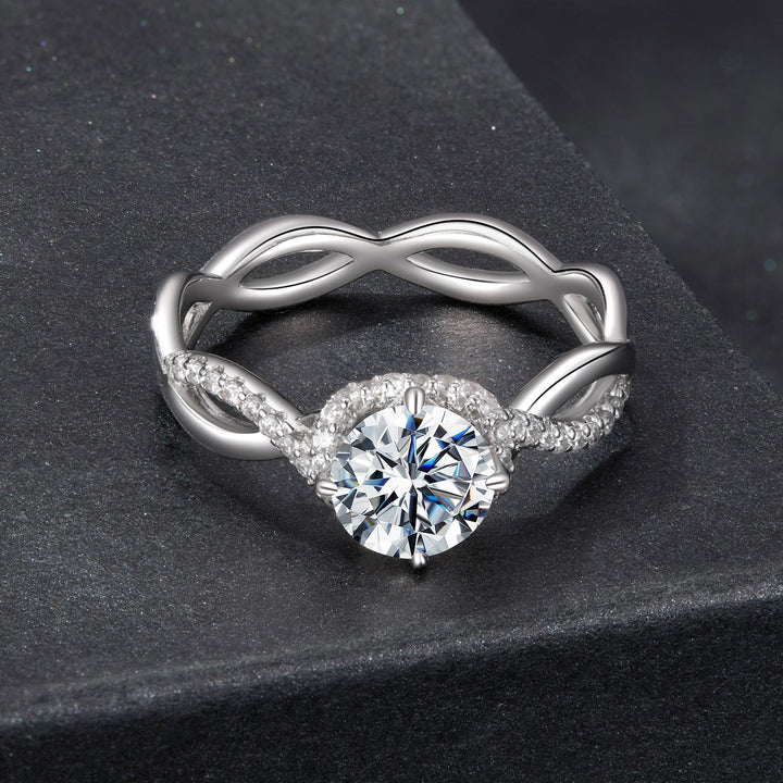 925 Sterling Silver Moissanite Ring in Size 7 with Pavé Setting for Women
