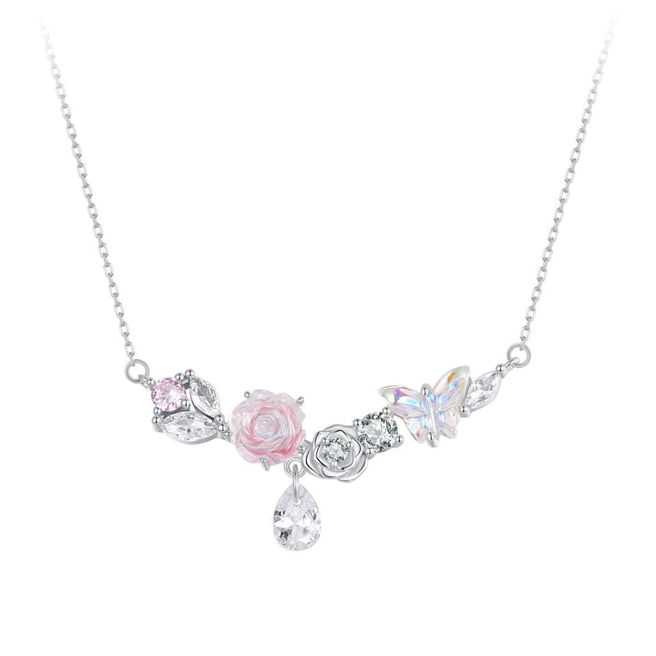 925 Sterling Silver Necklace with CZ &amp; Resin Pendant, 18x39mm, Plated with White Gold