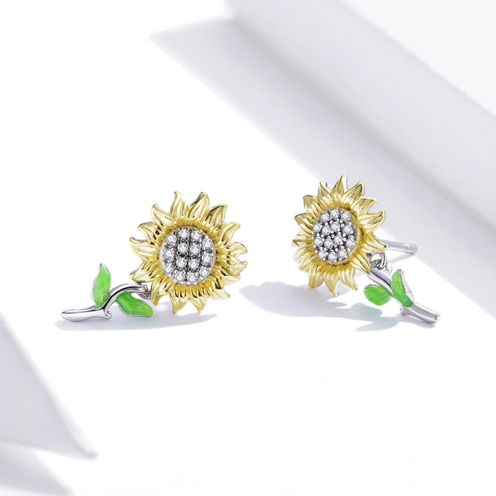 925 Sterling Silver Plated Gold Earrings with Enamel Process