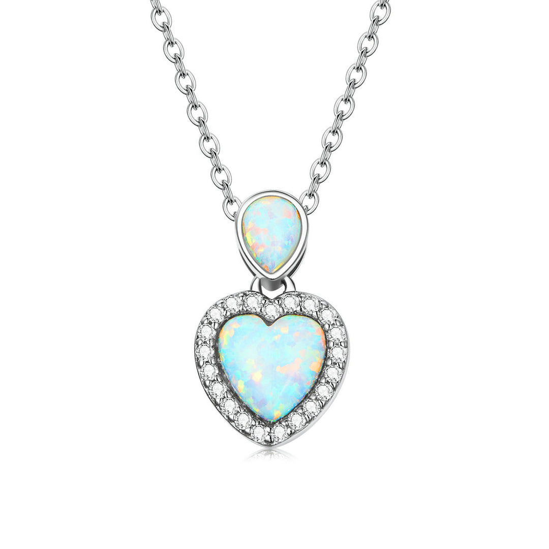925 Sterling Silver Genuine Translucent Opal Necklace with CZ for Women