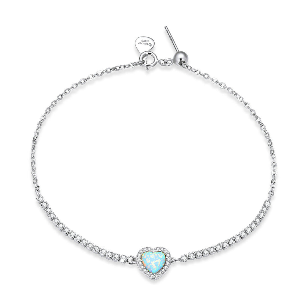 925 Sterling Silver Adjustable Bracelet with Translucent Opal and CZ for Women