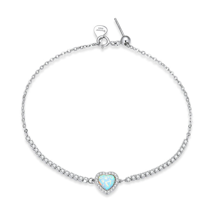 925 Sterling Silver Adjustable Bracelet with Translucent Opal and CZ for Women