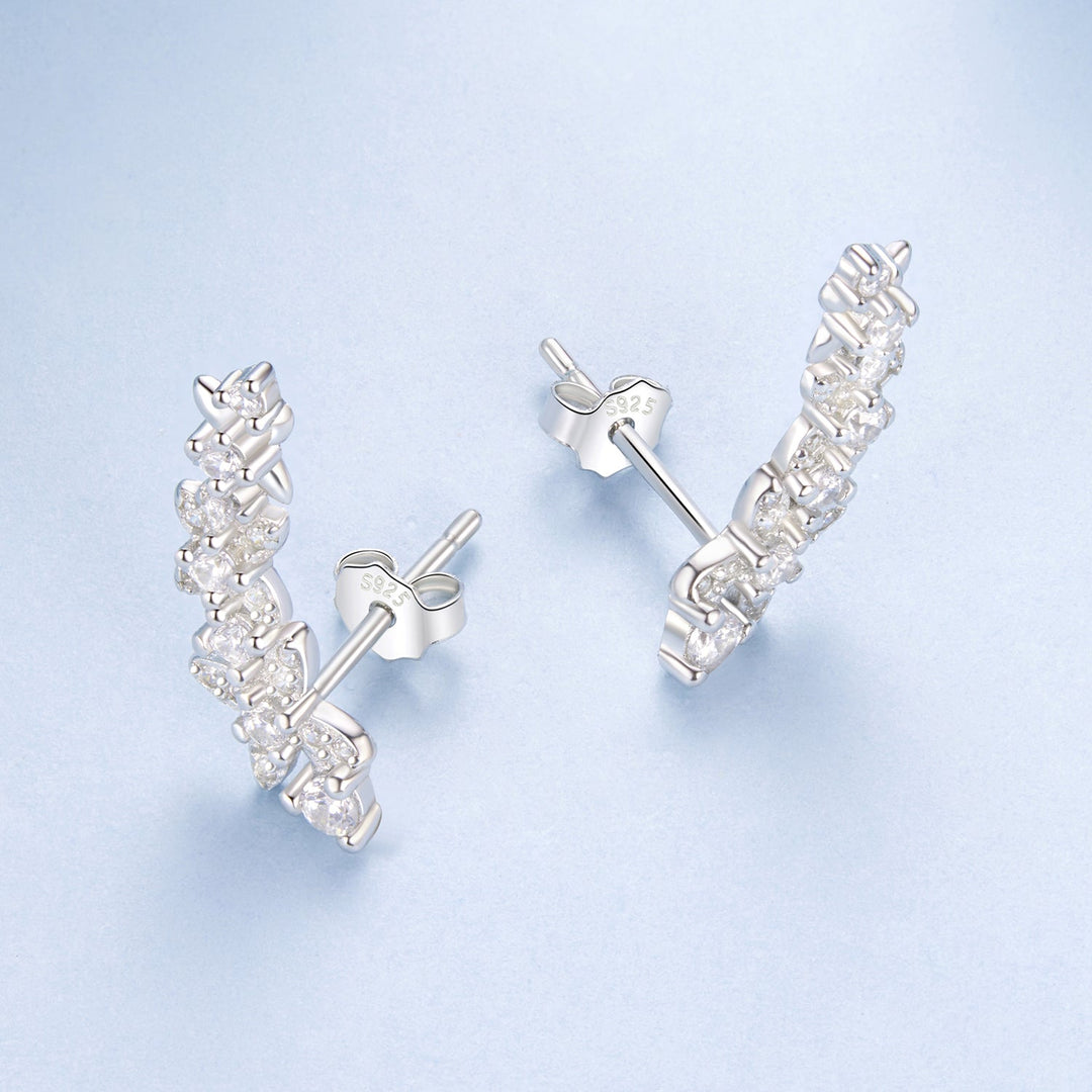 925 Sterling Silver White Gold Plated CZ Earrings 0.5*1.8cm for Women