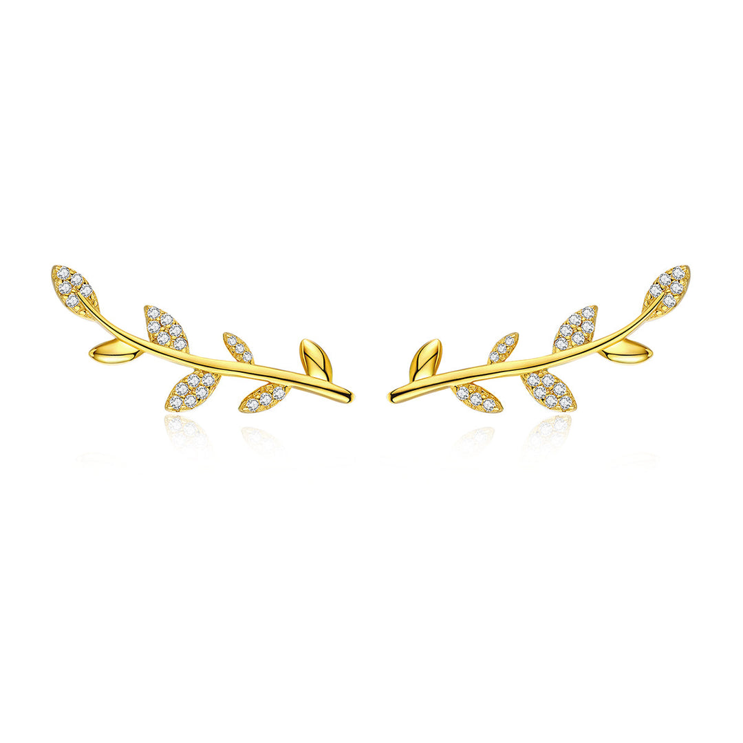 925 Sterling Silver Earrings with Gold Plating and CZ - 0.9x2.5cm for Women