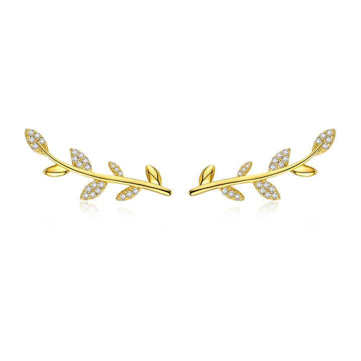 925 Sterling Silver Earrings with Gold Plating and CZ - 0.9x2.5cm for Women