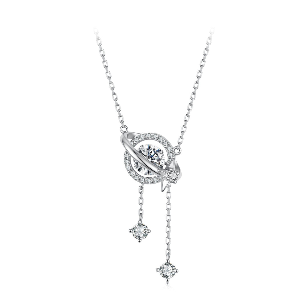 925 Sterling Silver White Gold Plated Moissanite CZ Pavé 40+5cm Necklace for Women