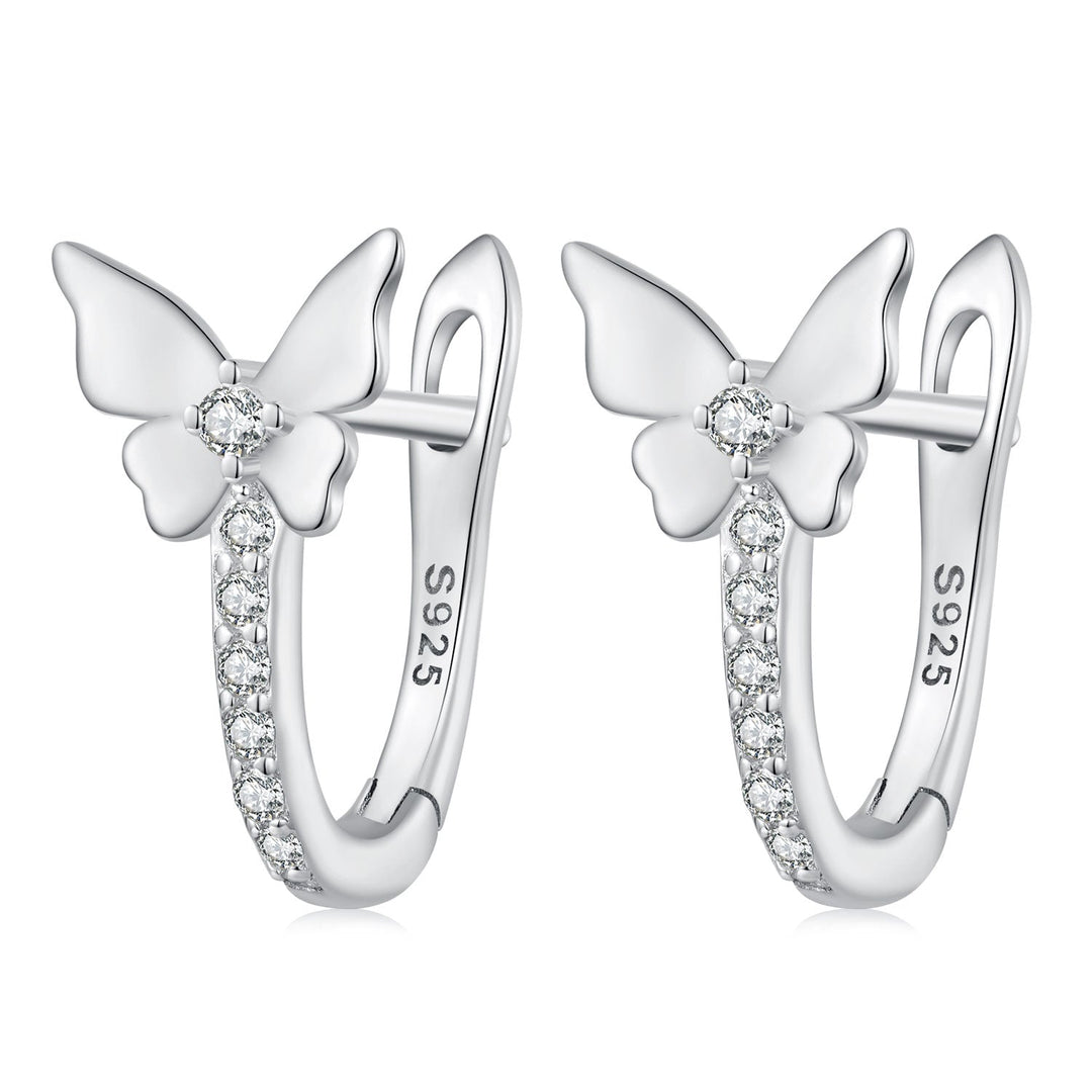 S925 Sterling Silver Small Platinum Plated Earrings with Pavé Setting CZ