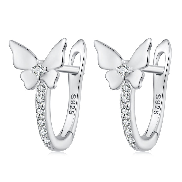 S925 Sterling Silver Small Platinum Plated Earrings with Pavé Setting CZ