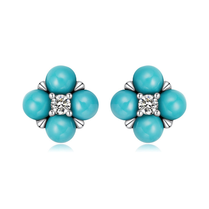 925 Sterling Silver Earrings with Synthetic Turquoise and CZ in Oxidized Finish