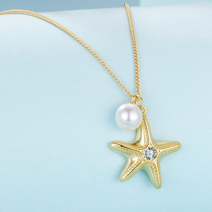 925 Sterling Silver Necklace with Gold Plating, 40+5cm, Featuring Synthetic Pearl &amp; CZ for Women