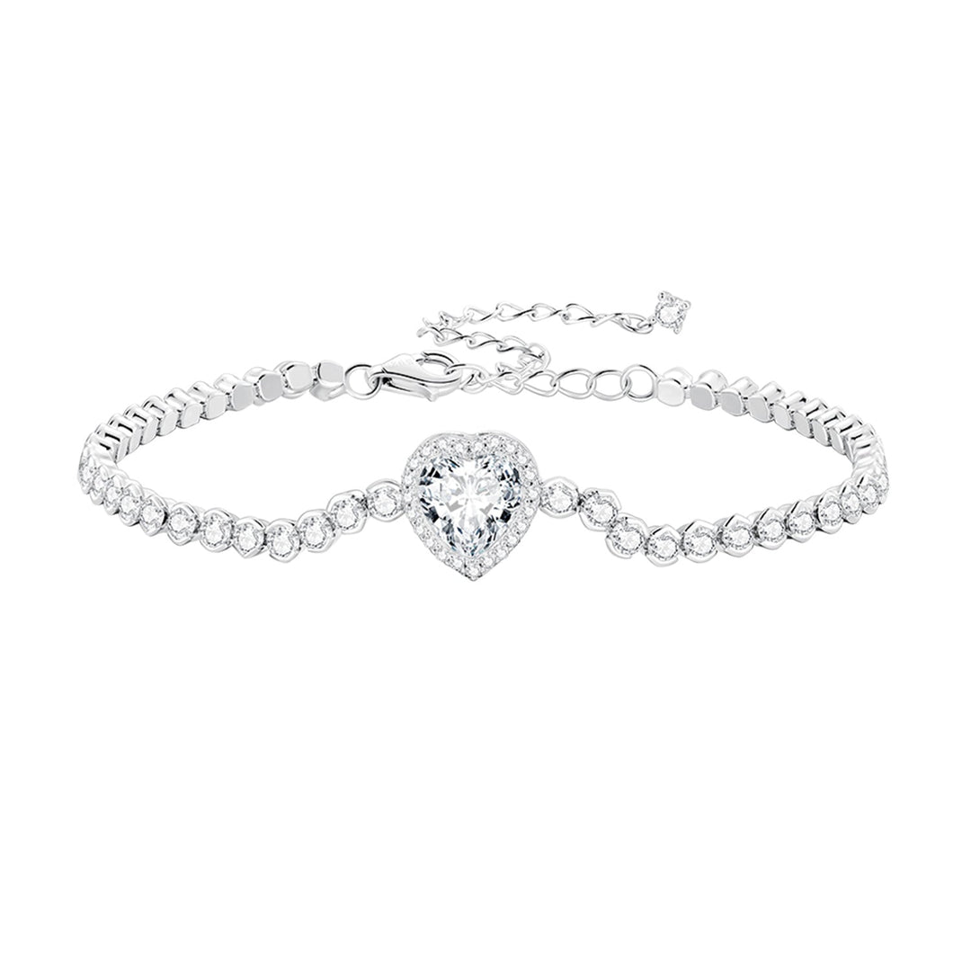 925 Sterling Silver Bracelet with CZ Zircon, 15+6.5cm, Platinum Plated for Women
