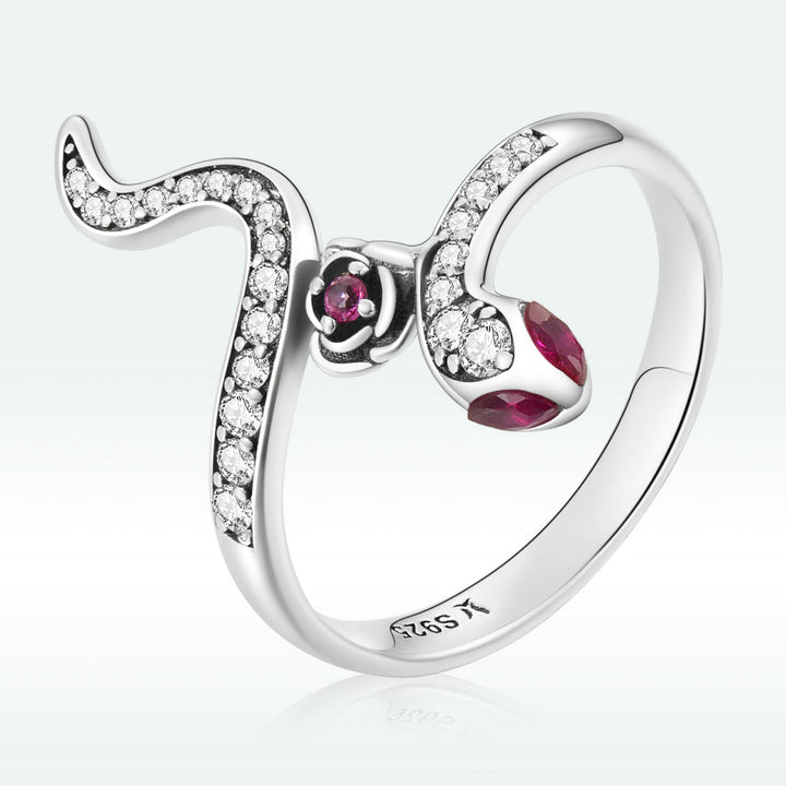 925 Sterling Silver Oxidized Snake Ring with Pavé Setting CZ for Women - Size 7.0