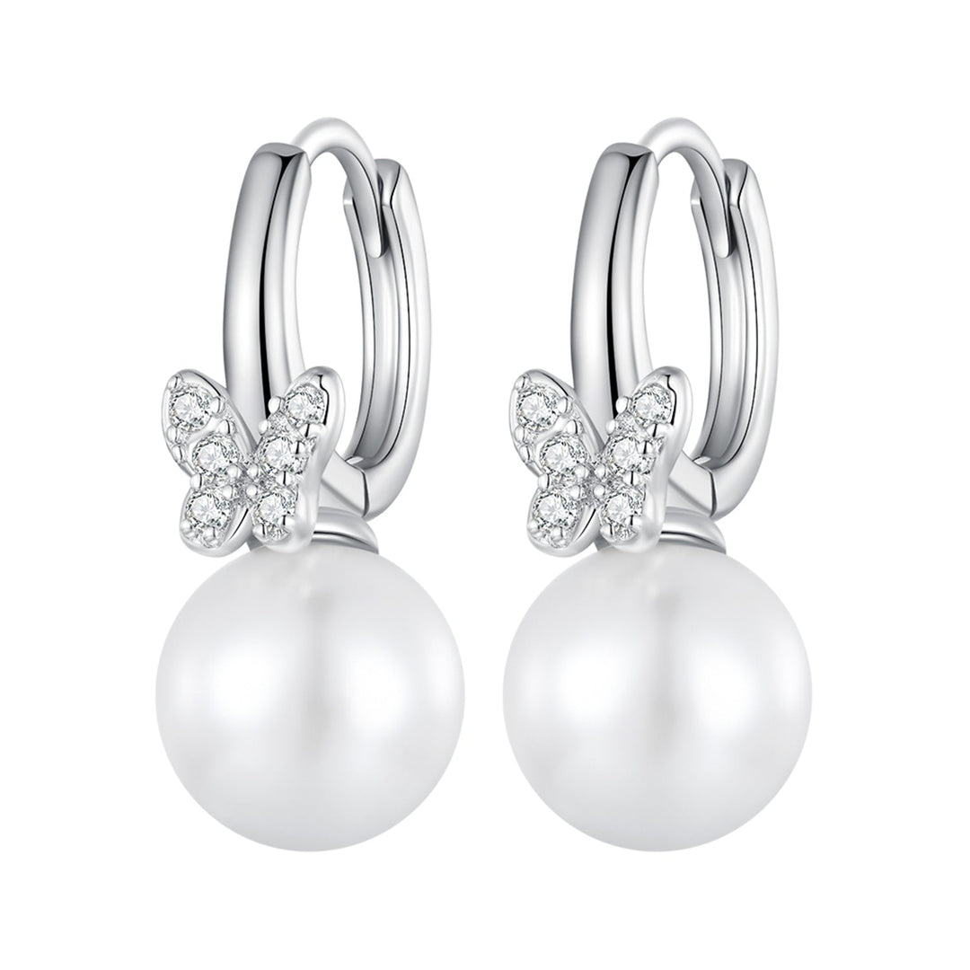 925 Sterling Silver Earrings with Plated Platinum and Shell Pearl for Women