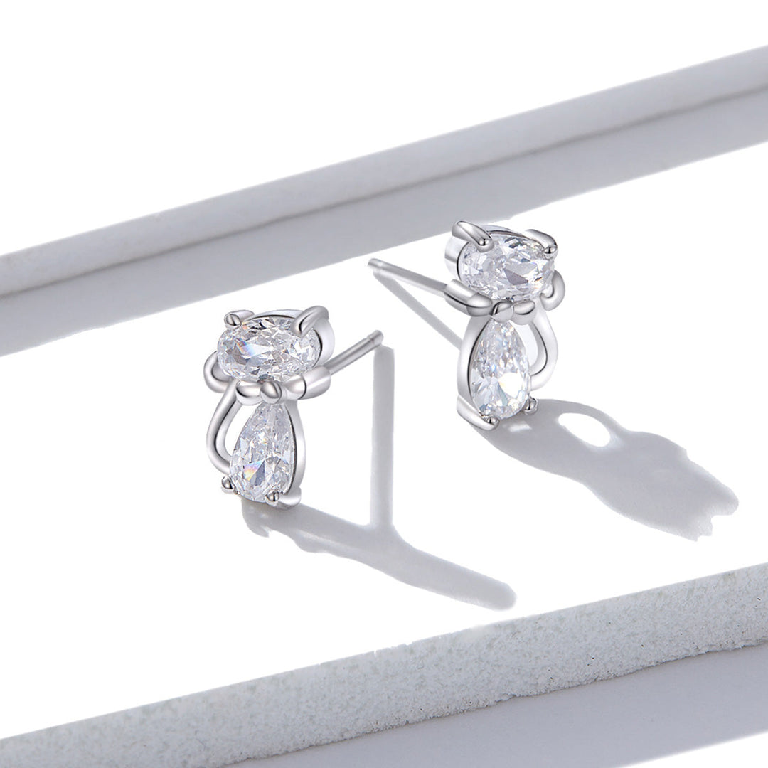 925 Sterling Silver Plated Platinum Earrings with Pavé Setting CZ for Women