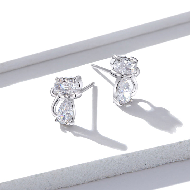 925 Sterling Silver Plated Platinum Earrings with Pavé Setting CZ for Women