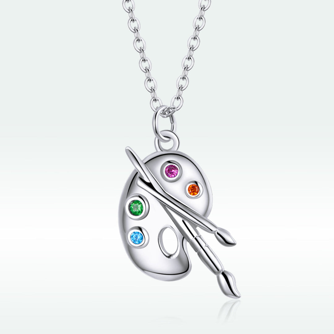 925 Sterling Silver Adjustable Pendant Necklace with CZ in Platinum Finish