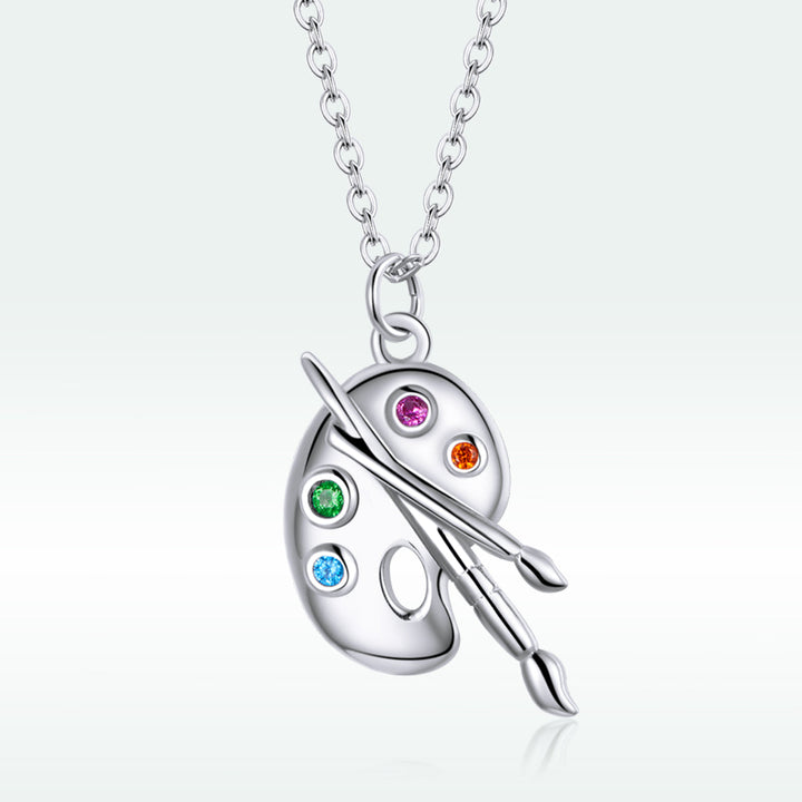 925 Sterling Silver Adjustable Pendant Necklace with CZ in Platinum Finish
