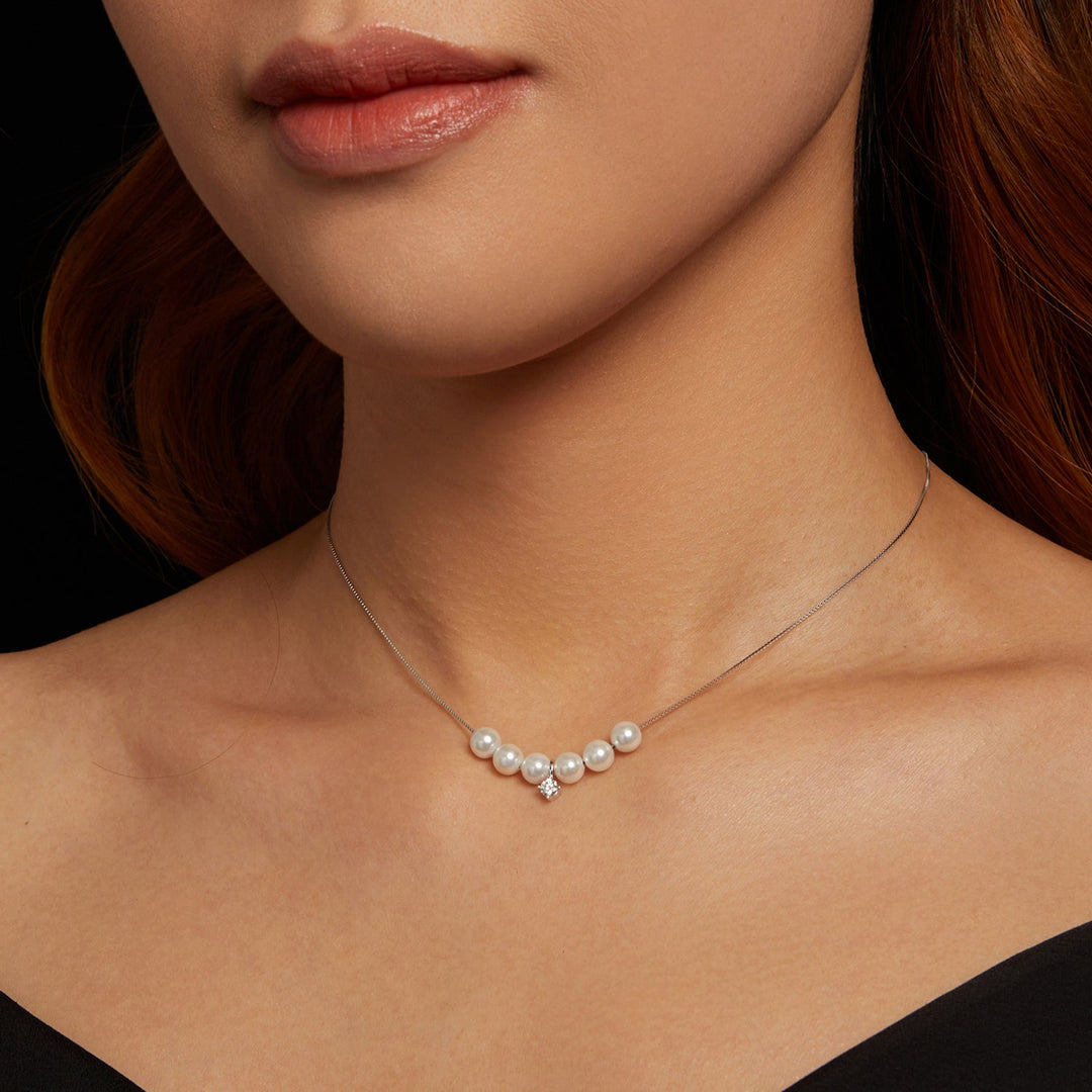 925 Sterling Silver Moissanite &amp; Quality Shell Pearl Adjustable Necklace for Women