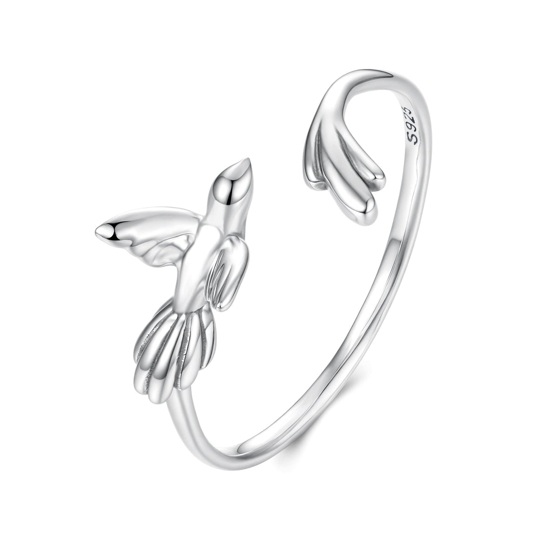925 Sterling Silver Oxidized Silver Bird Ring for Women - 0.14cm Width, 0.7cm Bird Size