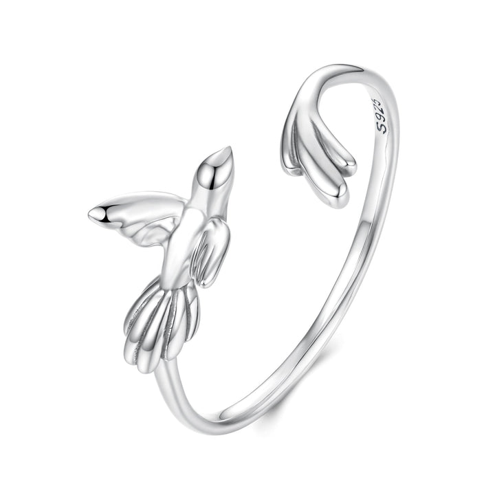 925 Sterling Silver Oxidized Silver Bird Ring for Women - 0.14cm Width, 0.7cm Bird Size