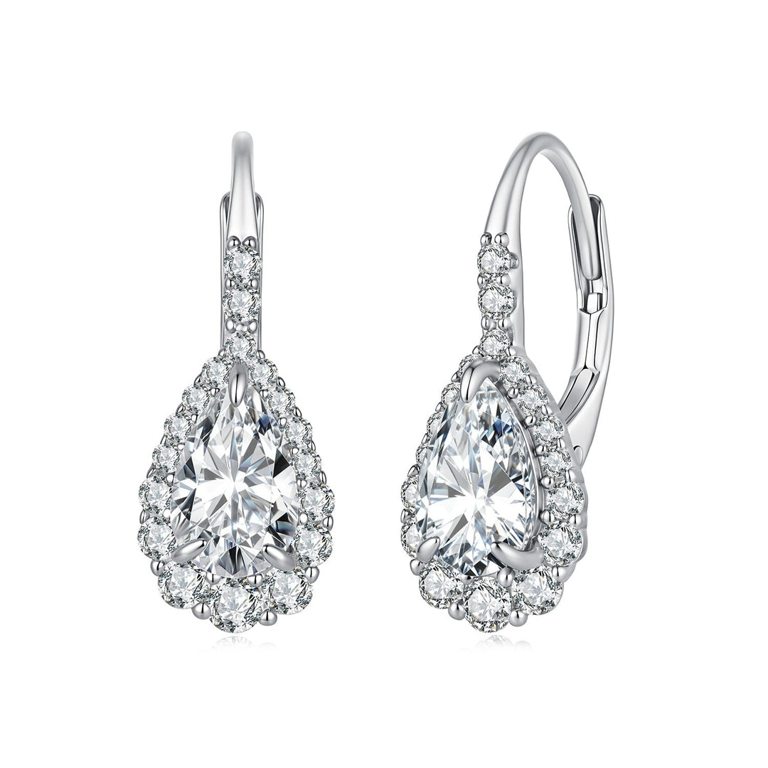 925 Sterling Silver White Gold Plated 1ct Moissanite 1.9x0.8cm Pavé CZ Drop Earrings for Women